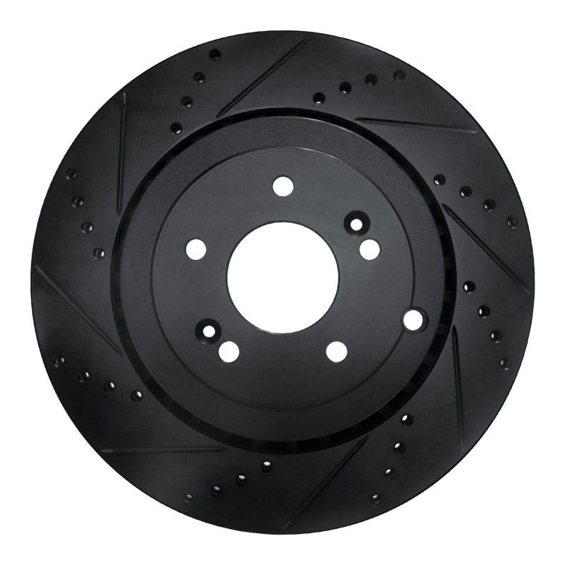 Genesis G70 Brake Rotor (1) - Rear Left - R1 Concepts - Drilled & Slotted - Black - `18-`25